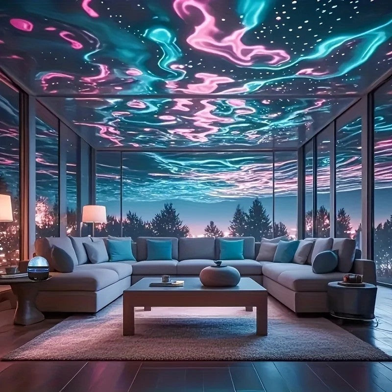 Water Ripple Effect Ambient Projection Light - USB-C & Battery-Powered LED Starry Sky Lighting With Remote Control, Color-Changing Mood Light For Bedroom And Living Room, Festival Gift