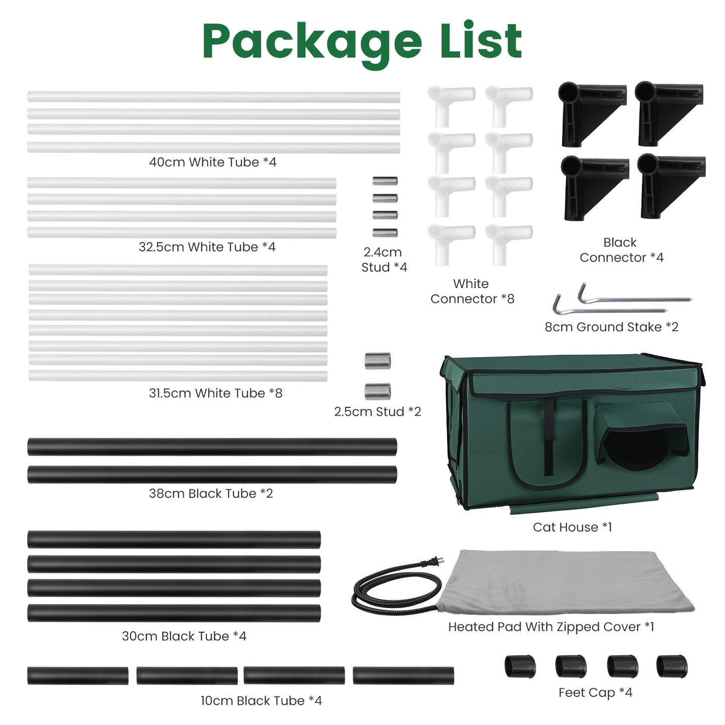 1Pc Waterproof Heated Cat House Outdoor Weatherproof Insulated Kitty Shelter Feral Cat Heating Bed With Heating Pad Anti-Chew Cord 2 Doors 3 Windows For Indoors Outdoors Winter Summer