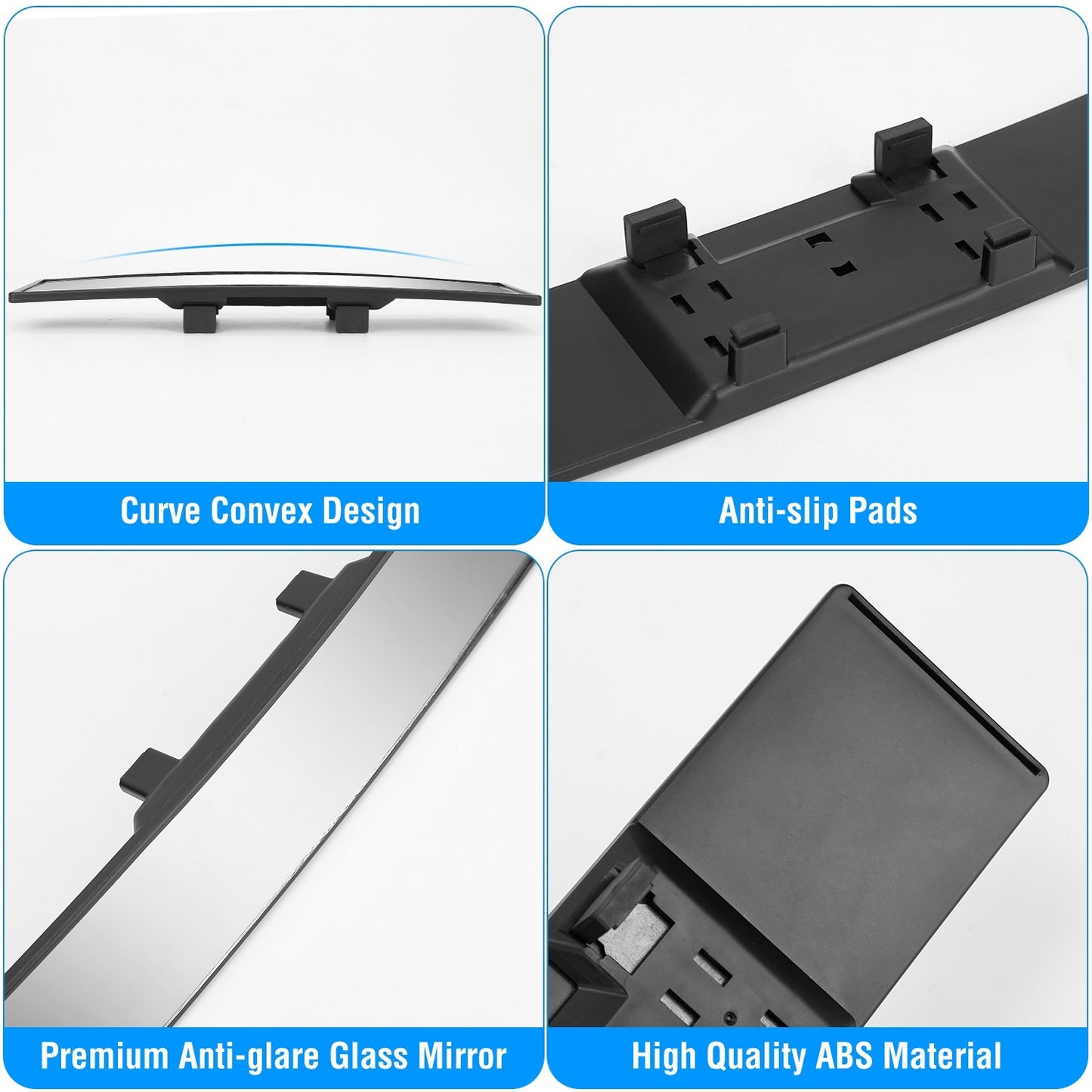 Car Rearview Mirror 11.4in Interior Clip-on Curve Convex Panoramic Anti-glare Rear View Mirrors With Wide Viewing Range For Cars SUVs Trucks Vehicles