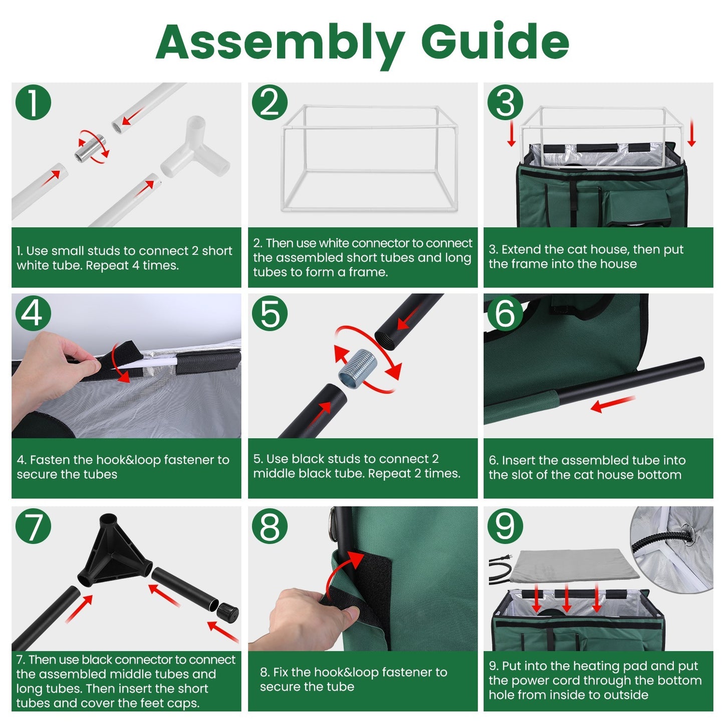 1Pc Waterproof Heated Cat House Outdoor Weatherproof Insulated Kitty Shelter Feral Cat Heating Bed With Heating Pad Anti-Chew Cord 2 Doors 3 Windows For Indoors Outdoors Winter Summer